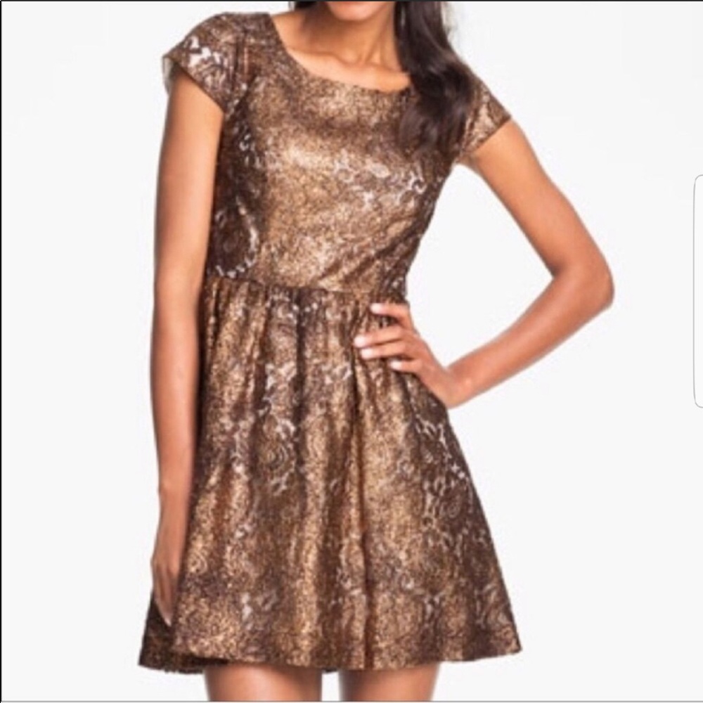 Kenzie Bronze Metallic Lace Cocktail Dress